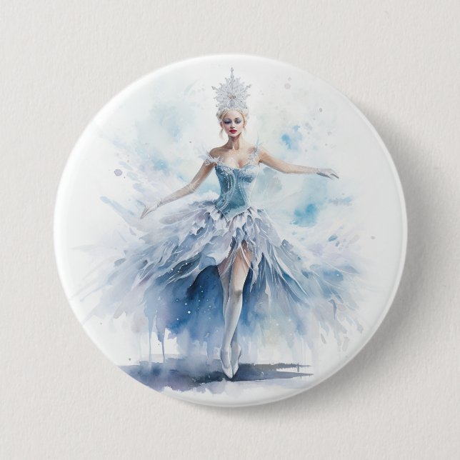 Graceful Nutcracker Snow Queen in White 3 Inch Round Button (Front)