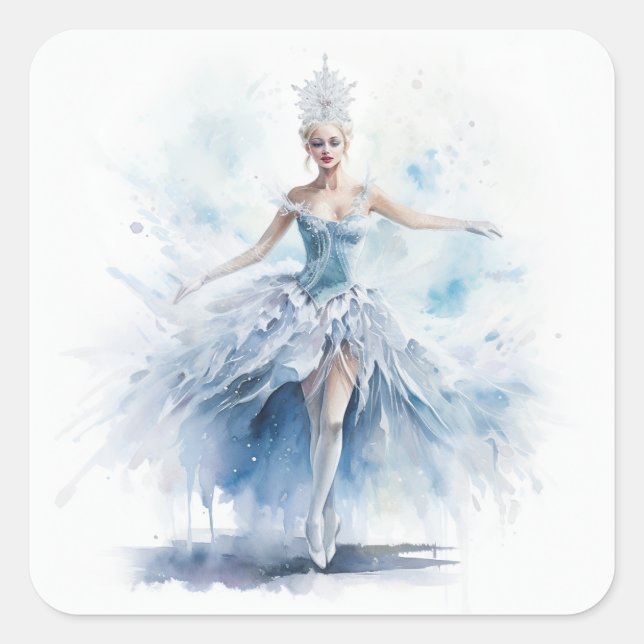 Graceful Nutcracker Snow Queen in White Square Sticker (Front)