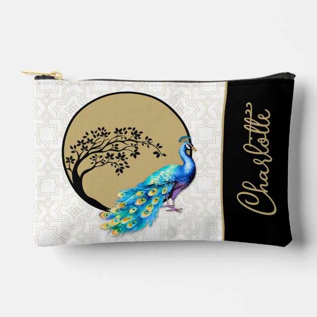 Graceful Peacock Personalized Accessory Pouch (Front)