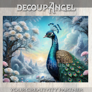 Graceful Peacock with Frosted Elegance Decoupage Tissue Paper