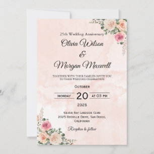 Graceful Pink Cream Floral Wedding Anniversary Invitation