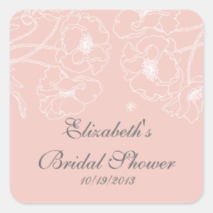 Graceful Pink Poppy Floral Bridal Shower Square Sticker