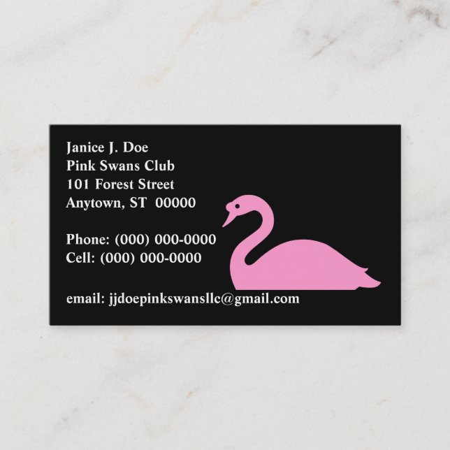 Graceful Pink Swan Front & Back ~ BUSINESS CARD (Front)
