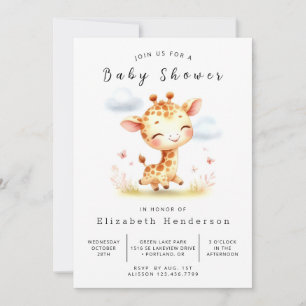 Graceful Printable Giraffe Baby Shower Invitation