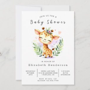 Graceful Printable Giraffe Baby Shower Invitation