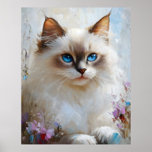 Graceful Ragdoll Cat in a Flower Garden – Soft Pas Poster