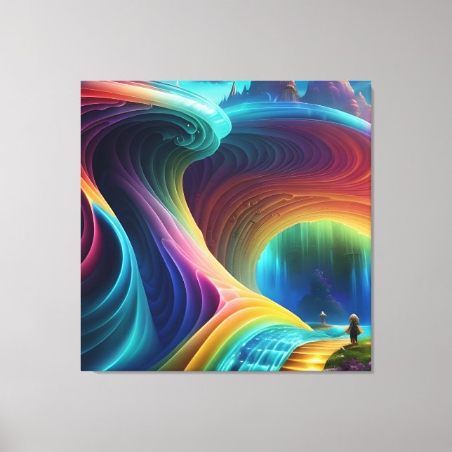 Graceful Rainbow Waterfall Landscape Canvas Print (Front)