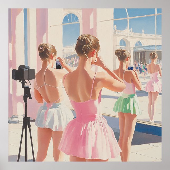 Graceful Reflections: Modern Ballet Art Poster (Front)