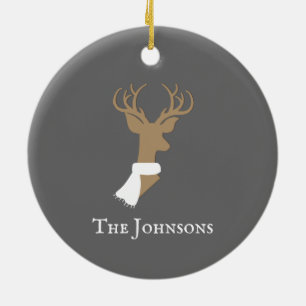 Graceful Reindeer Gold & Grey Personalized Ceramic Ornament