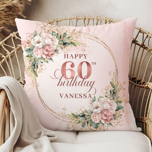 Graceful Rose Gold Eucalyptus Design 60th birthday Throw Pillow