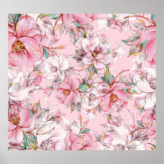 Graceful roses: buds seamless pattern poster (Front)
