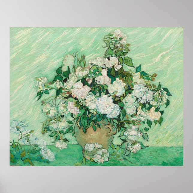 Graceful Roses in a Vase by Vincent van Gogh Poster (Front)