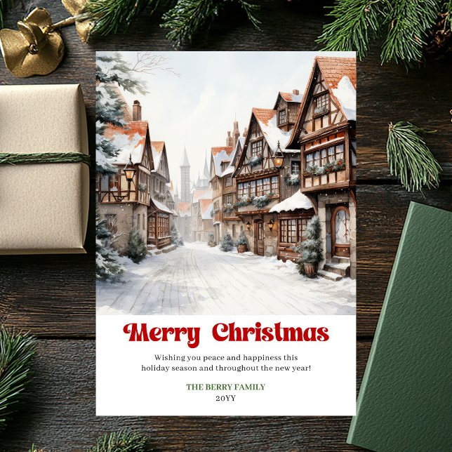 Graceful rustic Christmas scene festive vintage  Holiday Card (Graceful rustic Christmas scene festive vintage city)