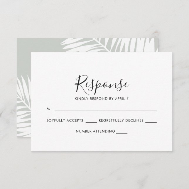 Graceful Sage Palms Wedding Rsvp Card in Mint (Front/Back)