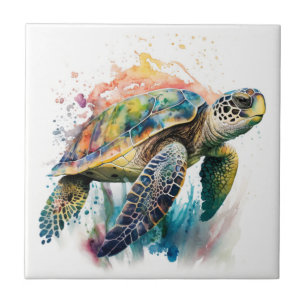 Graceful Sea Turtle Watercolor Ceramic Tile