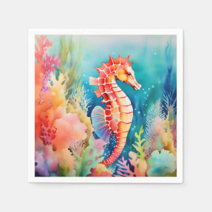 Graceful Seahorse in Vibrant Watercolor Layers Napkin