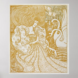 Graceful Serenity: Vintage Woman with Swans Poster