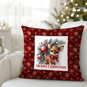 Graceful snowy forest baby deer kids room decor  throw pillow