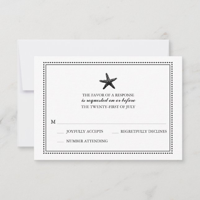 Graceful Starfish Black | Wedding RSVP Card (Front)