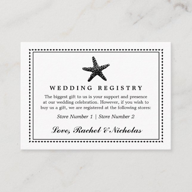 Graceful Starfish Classic Black | Gift Registry Enclosure Card (Front)