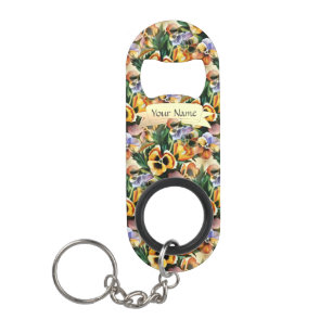 Graceful Stylish Gorgeous Pansies Personalize Keychain Bottle Opener