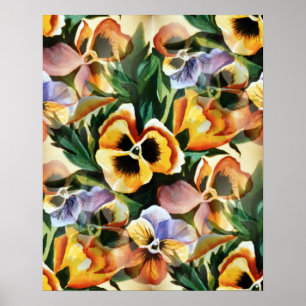 Graceful Stylish Gorgeous Vintage Pattern Pansies Poster