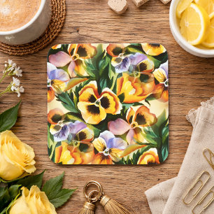 Graceful Stylish Gorgeous Vintage Pattern Pansies Square Paper Coaster