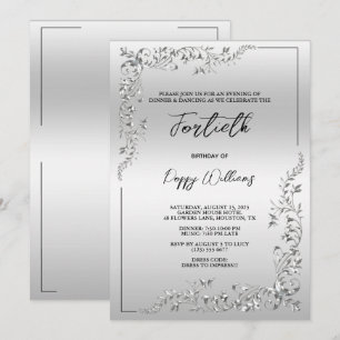 Graceful Stylish Silver Decoration Birthday Party Invitation