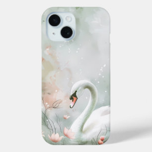 Graceful Swan and Water Lilies Watercolor Phone Ca iPhone 15 Case