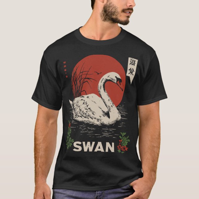 Graceful Swan Lake Serenity Vintage Design T-Shirt (Front)