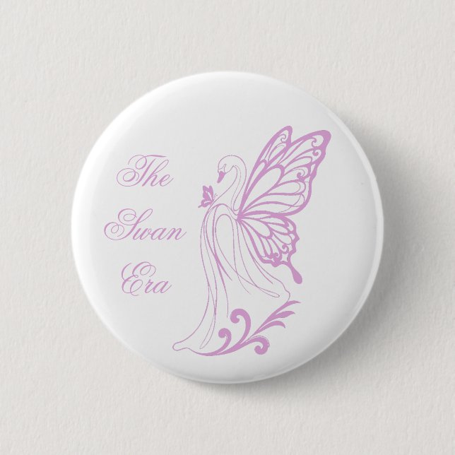 Graceful swan with butterfly wings 2 inch round button (Front)