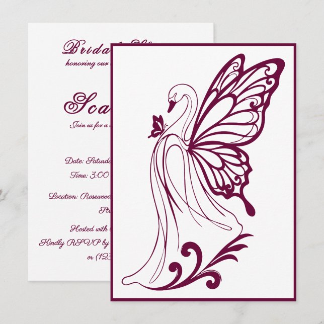 Graceful swan with butterfly wings invitation (Front/Back)