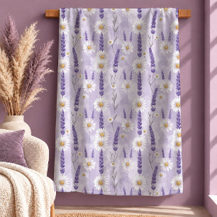 Graceful Timeless White Daisy Lavender Cozy Blanke Sherpa Blanket