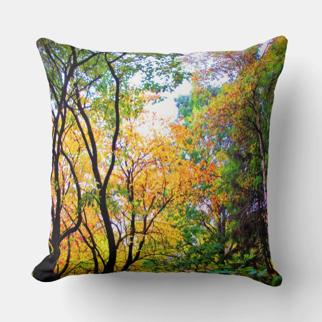 Graceful Trees Colourful Leaves Scenic Nature Throw Pillow (Front)