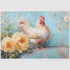 Graceful White Chicken Yellow Blooms Decoupage