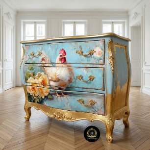 Graceful White Chicken Yellow Blooms Decoupage Tissue Paper