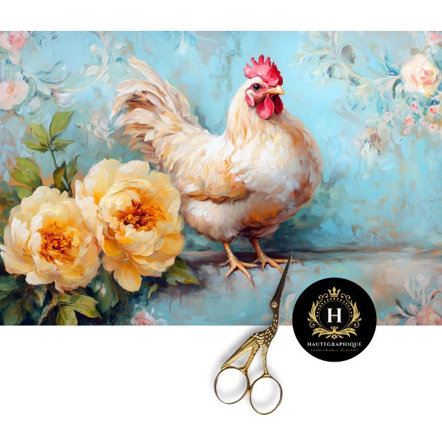 Graceful White Chicken Yellow Blooms Decoupage Tissue Paper (Creator Uploaded)