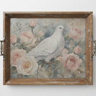 Graceful White Dove with Pastel Pink Roses Tissue Paper