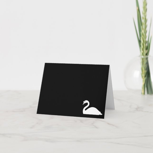 Graceful White Swan On Black Blank Note Cards (Front)