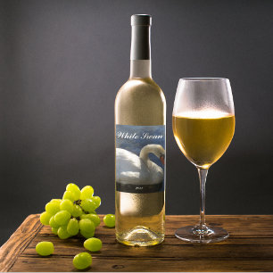 Graceful White Swan Photo Personalized Wine Label