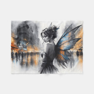 Graceful winged brunette minimalism urban dusk fleece blanket
