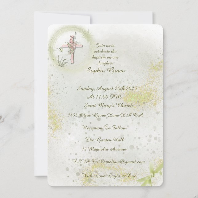 Graceful with Soft green baptism invitation  (Front)