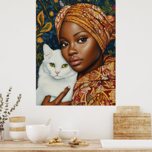 Graceful Woman with Cat Poster