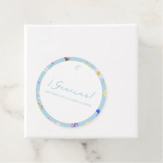 Gracias Azul Flores Baby Shower Circle Favour Tags