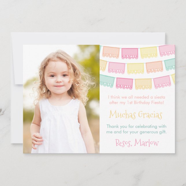 Gracias Colourful Mexican Fiesta Birthday Photo Thank You Card (Front)