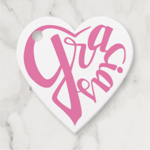 Gracias con forma de corazón y caligrafía rosa favour tags