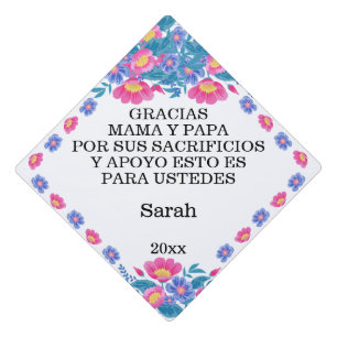 Gracias Mama Y Papa Spanish Simple Elegant Flowers Graduation Cap Topper