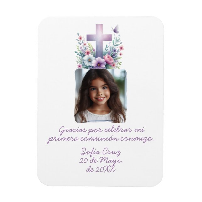 Gracias Mi Primera Comunión con Foto Flores Magnet (Vertical)