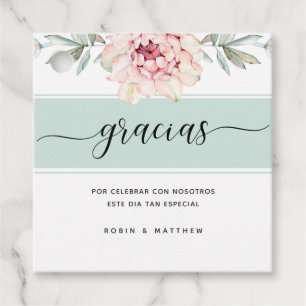Gracias, Mint and Peach Elegance Floral Favour Tags