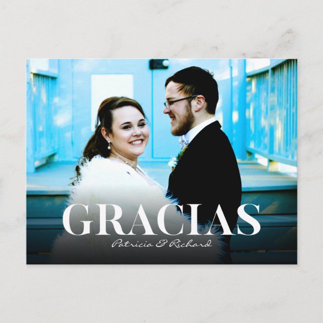 Gracias Modern Font Wedding Thank You Foto Postcard (Front)